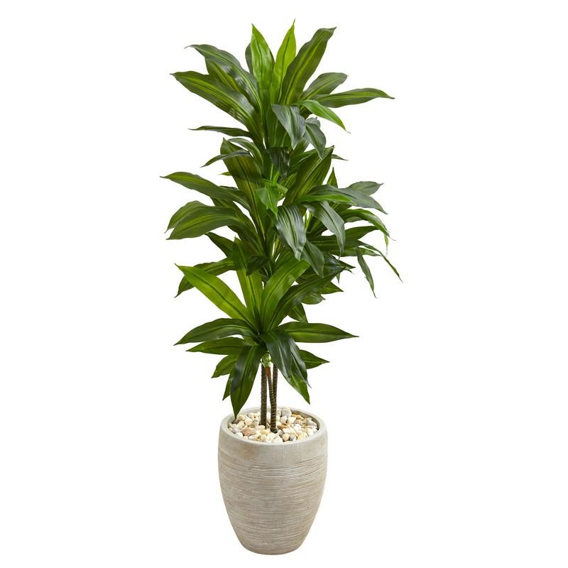 4' Dracaena Artificial Plant in Sand Colored Planter (Real Touch)