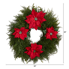 Load image into Gallery viewer, 24&quot; Cedar and Poinsettia Artificial Wreath
