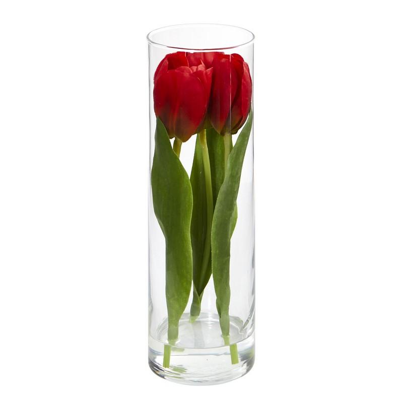 Tulips Artificial Arrangement in Glass Vase