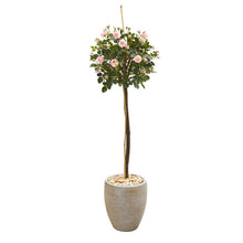 Load image into Gallery viewer, 57" Rose Topiary Artificial Tree in Sand Colored Planter
