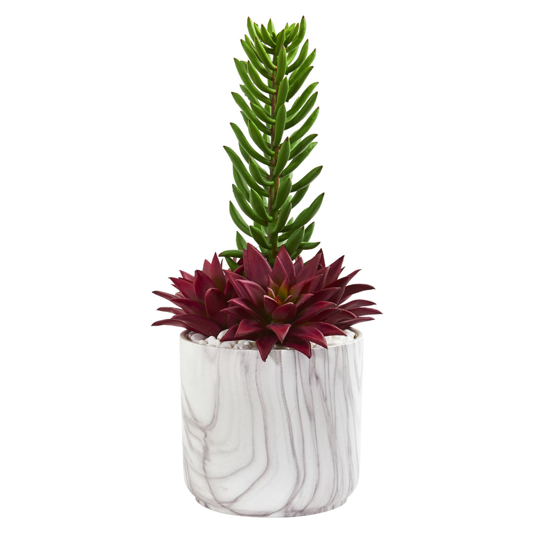 17' Succulent Artificial Plant in Marble Vase