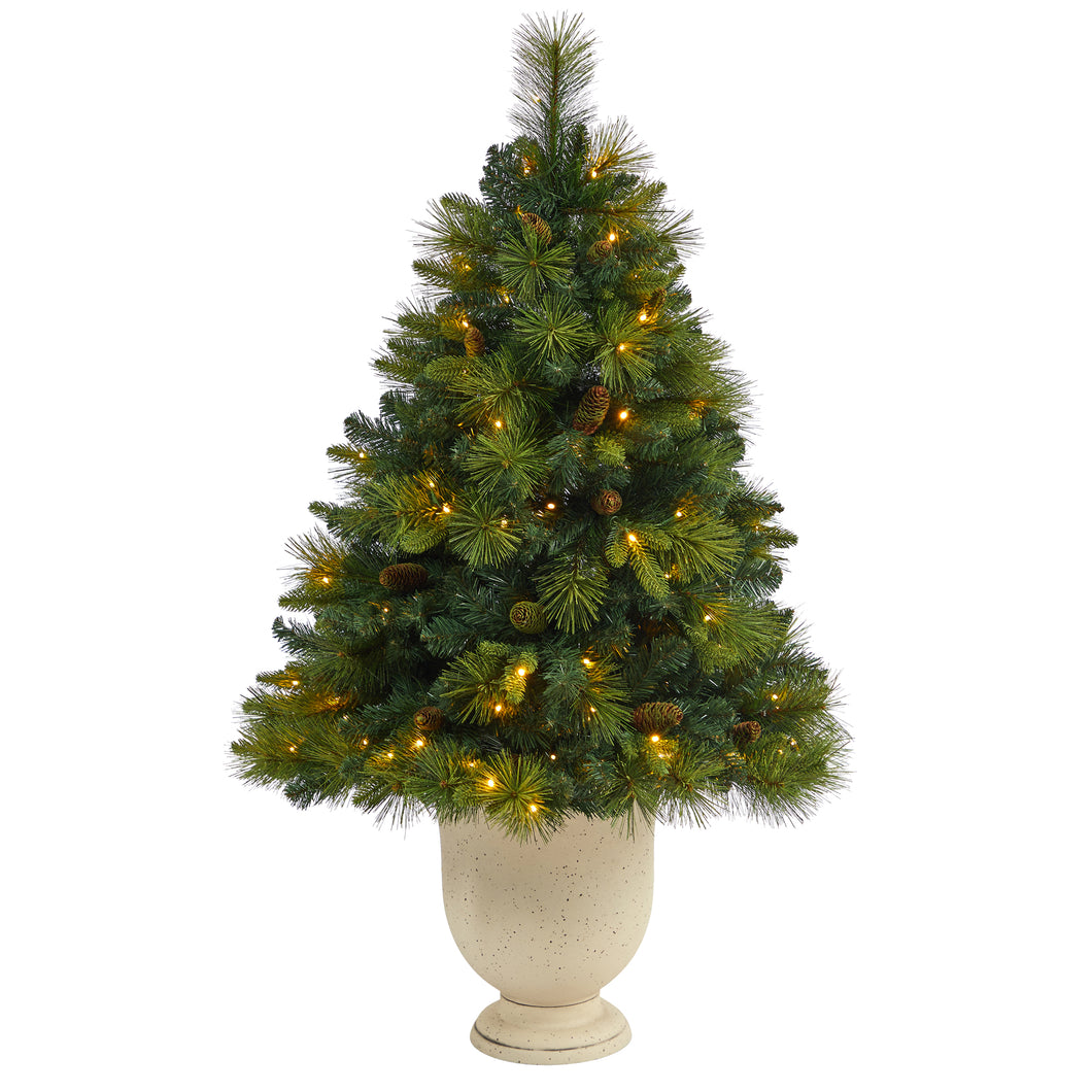 4.5' North Carolina Mixed Pine Artificial Christmas Tree w/ 130 Warm White LED