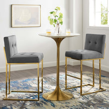 Load image into Gallery viewer, Privy Gold Stainless Steel Performance Velvet Bar Stool Set of 2 by Modway

