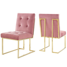 Load image into Gallery viewer, Privy Gold Stainless Steel Performance Velvet Dining Chair Set of 2 by Modway
