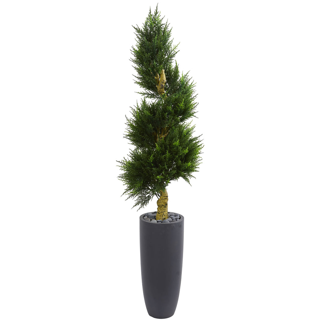 6' Spiral Cypress Artificial Tree in Cylinder Planter UV Resistant