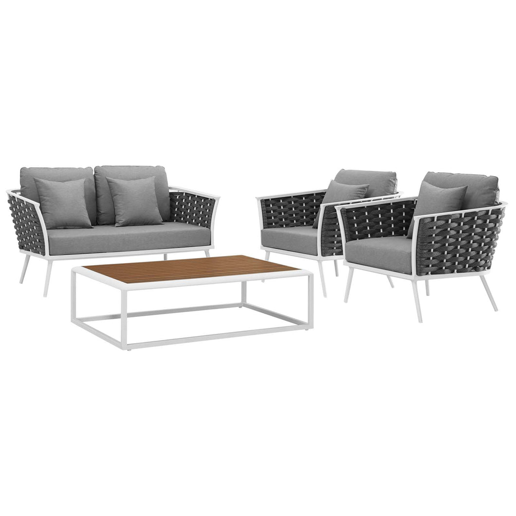 Stance 4 Piece Outdoor Patio Aluminum Sectional Sofa Set by Modway
