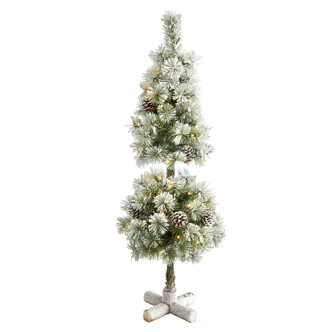 3' Flocked Artificial Christmas Tree Topiary with 50 Warm White LED Lights