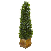 Load image into Gallery viewer, 38&quot; Sweet Bay Cone Topiary Artificial Tree in Decorative Metal Planter
