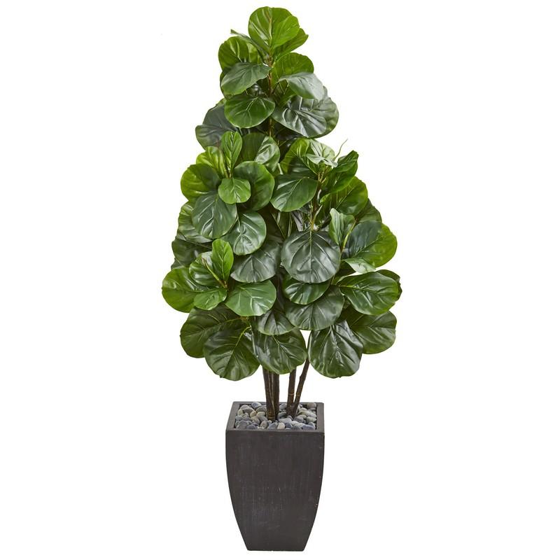 63' Fiddle Leaf Fig Artificial Tree in Black Planter