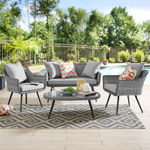 Load image into Gallery viewer, Endeavor 4 Piece Outdoor Patio Wicker Rattan Loveseat Armchair and Coffee Table Set by Modway
