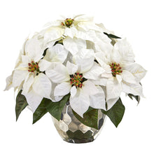 Load image into Gallery viewer, 14&quot; Poinsettia Artificial Arrangement in Designer Silver Bowl

