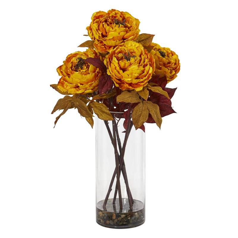 Peony Artificial Arrangement in Glass Vase