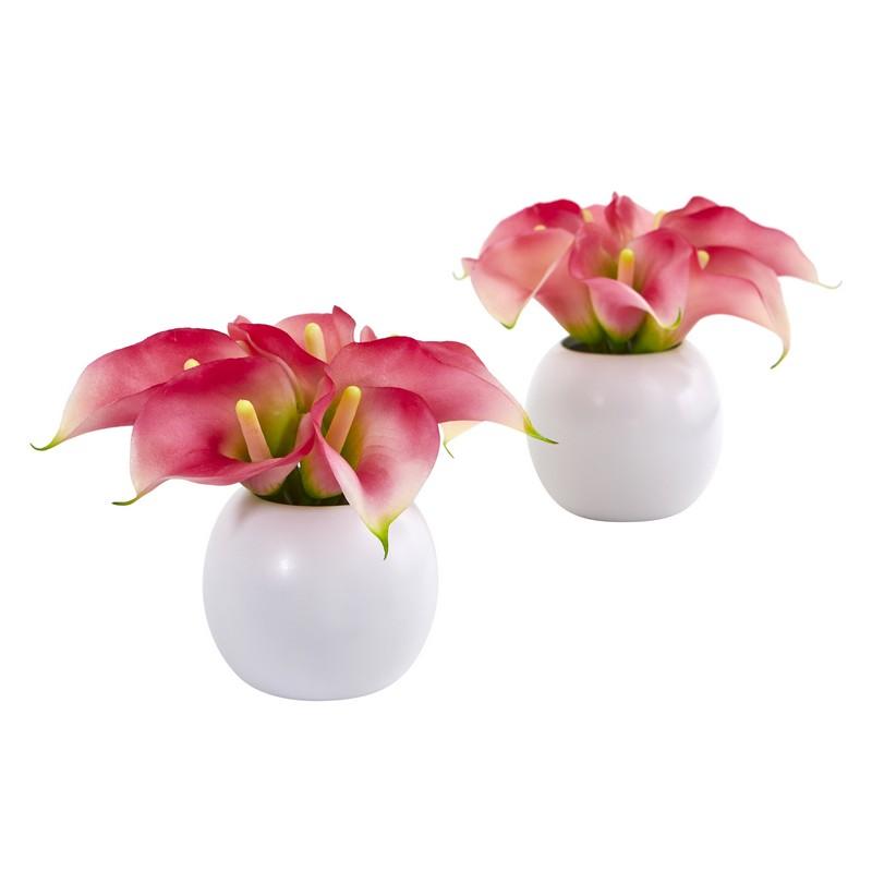 Calla Lily Artificial Arrangement in White Vase (Set of 2)