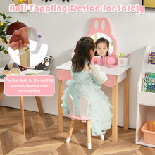 Load image into Gallery viewer, Kids Vanity Set Rabbit Makeup Dressing Table Chair Set with Mirror and Drawer-White
