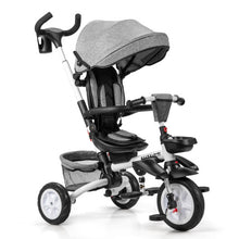 Load image into Gallery viewer, 6-in-1 Detachable Kids Baby Stroller Tricycle with Canopy and Safety Harness-Gray
