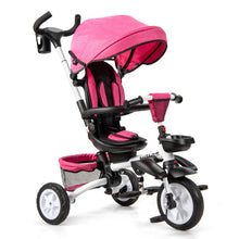 Load image into Gallery viewer, 6-in-1 Detachable Kids Baby Stroller Tricycle with Canopy and Safety Harness-Pink
