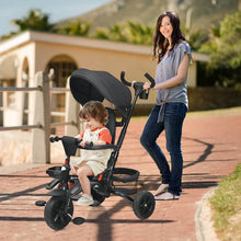 Load image into Gallery viewer, 6-in-1 Detachable Kids Baby Stroller Tricycle with Canopy and Safety Harness-Black
