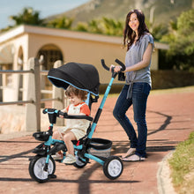 Load image into Gallery viewer, 6-in-1 Detachable Kids Baby Stroller Tricycle with Canopy and Safety Harness-Blue

