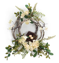 Load image into Gallery viewer, Woven Grapevine Wreath with Hydrangea and Bird Nest Accents (Set of 4)
