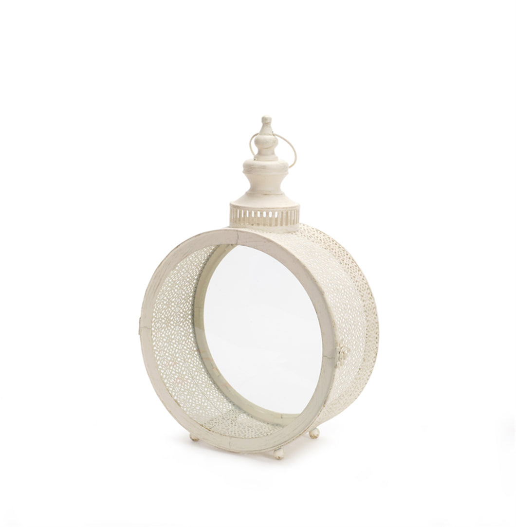 Ivory Ornate Metal Circle Lantern 17.5