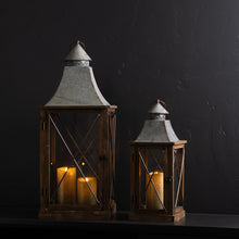 Load image into Gallery viewer, Rustic Wood Lantern with Galvanized Metal Lid (Set of 2)
