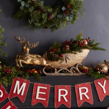Load image into Gallery viewer, Holiday Deer with Sleigh with Gold Finish 25&quot;L
