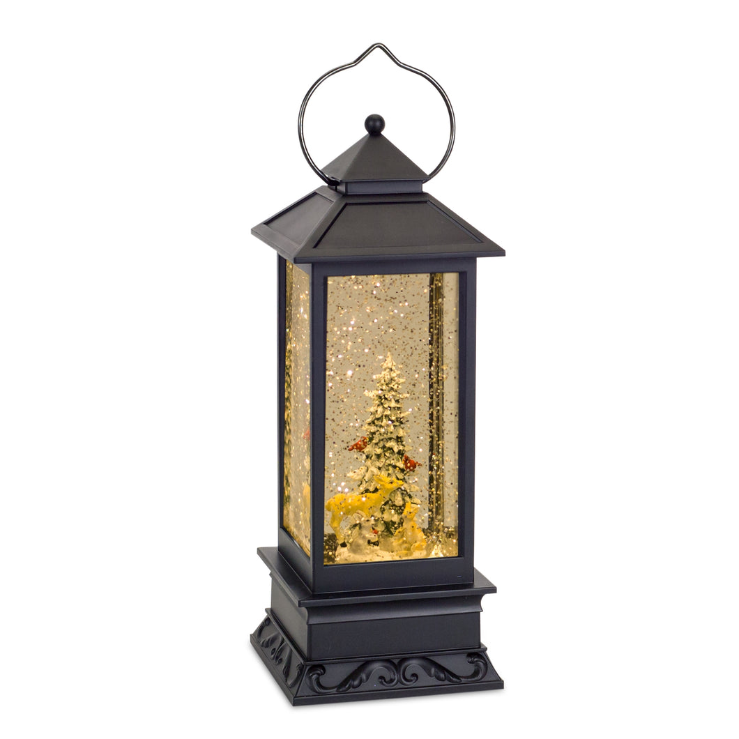 LED Snow Globe Lantern with Snowy Forest Scene 10.5
