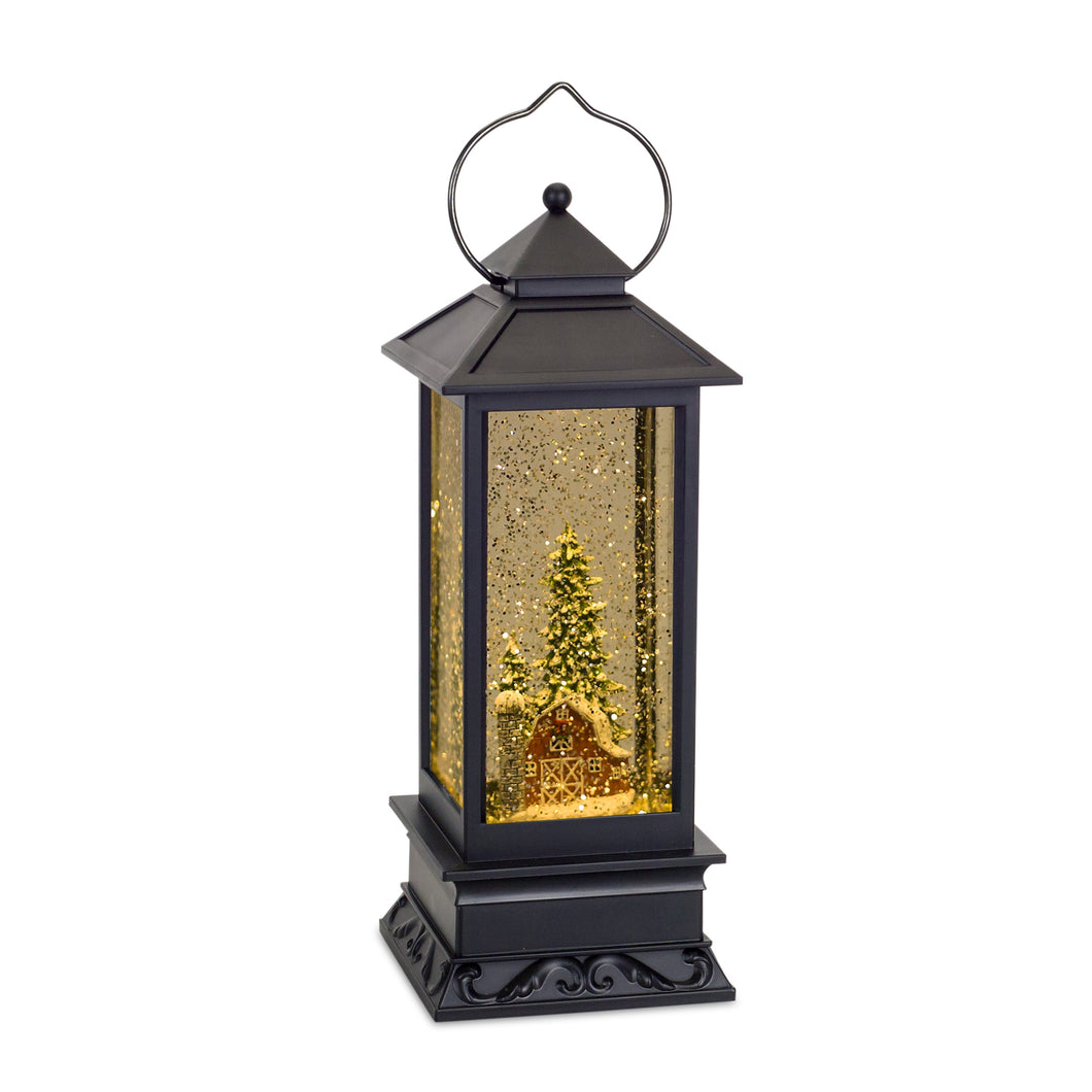 LED Snow Globe Lantern with Snowy Barn Scene 10.5