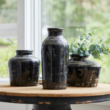 Load image into Gallery viewer, Distressed Black Ceramic Vase with Ivory Accent 17.5&quot;H
