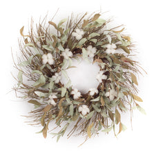 Load image into Gallery viewer, Cotton and Leaf Twig Wreath 28&quot;D
