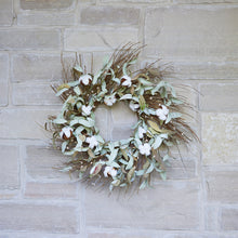 Load image into Gallery viewer, Cotton and Leaf Twig Wreath 28&quot;D
