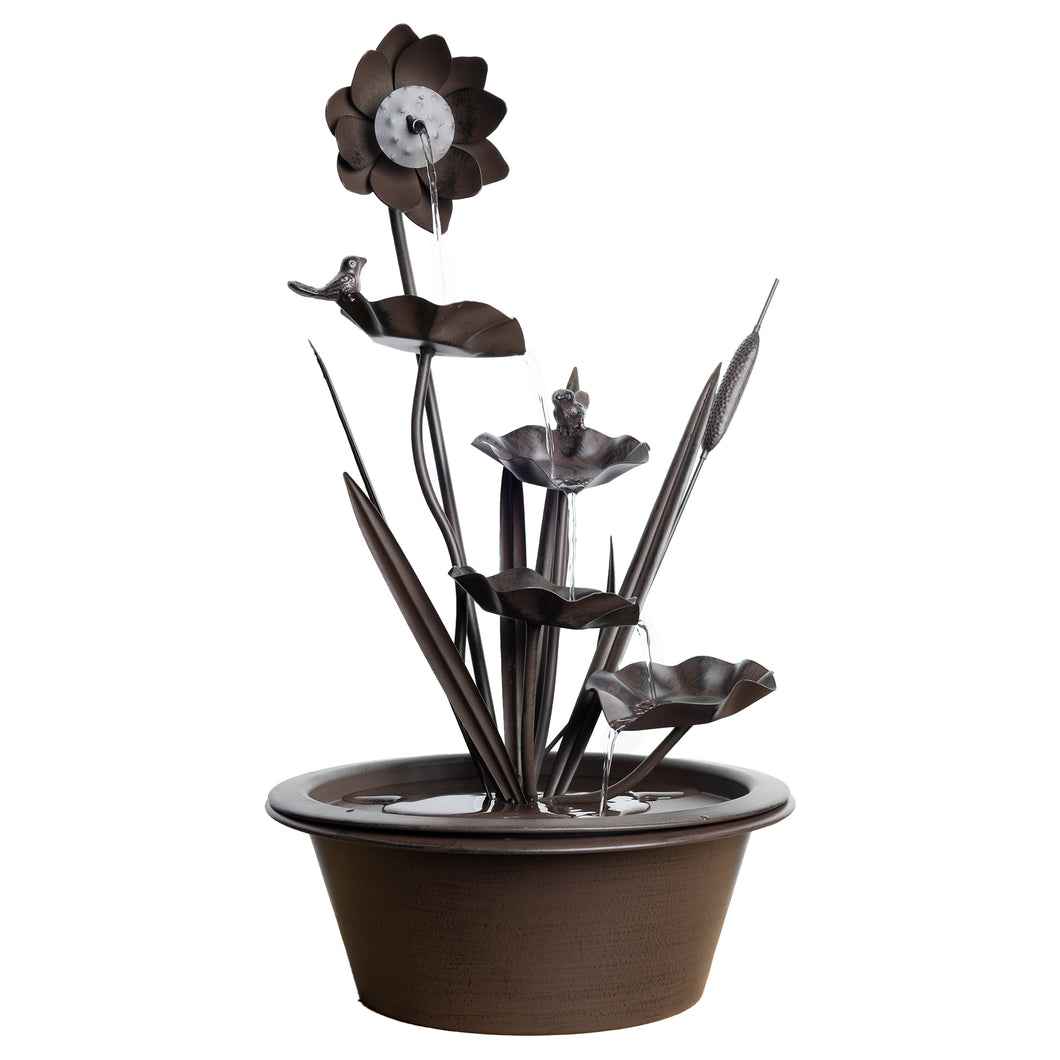 Brushed Metal Floral Fountain with Bird Accents 24