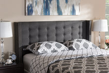 Load image into Gallery viewer, Baxton Studio Ginaro Modern And Contemporary Dark Grey Fabric Button-Tufted Nail head Queen Size Winged Headboard
