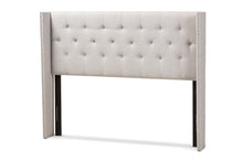 Load image into Gallery viewer, Baxton Studio Ally Modern And Contemporary Greyish Beige Fabric Button-Tufted Nail head King Size Winged Headboard
