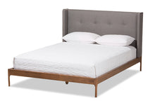 Load image into Gallery viewer, Baxton Studio Brooklyn Mid-Century Modern Walnut Wood Grey Fabric King Size Platform Bed
