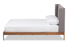 Load image into Gallery viewer, Baxton Studio Brooklyn Mid-Century Modern Walnut Wood Grey Fabric King Size Platform Bed
