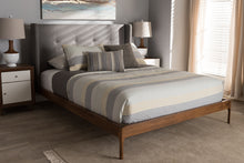 Load image into Gallery viewer, Baxton Studio Brooklyn Mid-Century Modern Walnut Wood Grey Fabric Queen Size Platform Bed
