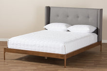 Load image into Gallery viewer, Baxton Studio Brooklyn Mid-Century Modern Walnut Wood Grey Fabric King Size Platform Bed
