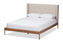 Load image into Gallery viewer, Baxton Studio Brooklyn Mid-Century Modern Walnut Wood Beige Fabric Queen Size Platform Bed
