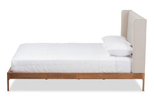 Load image into Gallery viewer, Baxton Studio Brooklyn Mid-Century Modern Walnut Wood Beige Fabric Full Size Platform Bed
