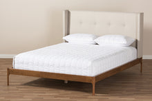Load image into Gallery viewer, Baxton Studio Brooklyn Mid-Century Modern Walnut Wood Beige Fabric Queen Size Platform Bed
