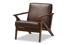 Load image into Gallery viewer, Baxton Studio Bianca Mid-Century Modern Walnut Wood Dark Brown Distressed Faux Leather Lounge Chair
