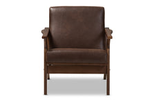Load image into Gallery viewer, Baxton Studio Bianca Mid-Century Modern Walnut Wood Dark Brown Distressed Faux Leather Lounge Chair
