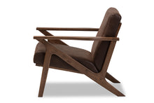 Load image into Gallery viewer, Baxton Studio Bianca Mid-Century Modern Walnut Wood Dark Brown Distressed Faux Leather Lounge Chair
