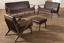 Load image into Gallery viewer, Baxton Studio Bianca Mid-Century Modern Walnut Wood Dark Brown Distressed Faux Leather Livingroom Sofa Set
