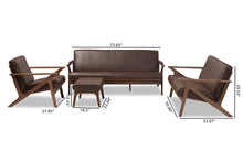 Load image into Gallery viewer, Baxton Studio Bianca Mid-Century Modern Walnut Wood Dark Brown Distressed Faux Leather Livingroom Sofa Set
