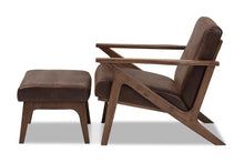 Load image into Gallery viewer, Baxton Studio Bianca Mid-Century Modern Walnut Wood Dark Brown Distressed Faux Leather Lounge Chair And Ottoman Set
