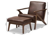 Load image into Gallery viewer, Baxton Studio Bianca Mid-Century Modern Walnut Wood Dark Brown Distressed Faux Leather Lounge Chair And Ottoman Set
