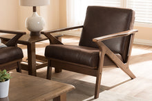 Load image into Gallery viewer, Baxton Studio Bianca Mid-Century Modern Walnut Wood Dark Brown Distressed Faux Leather Lounge Chair
