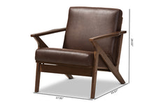 Load image into Gallery viewer, Baxton Studio Bianca Mid-Century Modern Walnut Wood Dark Brown Distressed Faux Leather Lounge Chair
